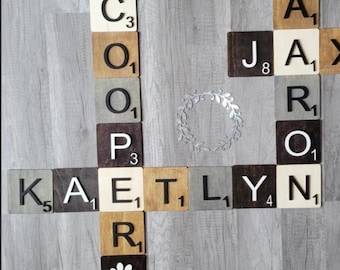 Laser Cut Wood Scrabble Wall Tiles: Personalized Family Name Art
