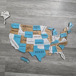 Layered Wood United States Map: Custom Painted Travel Sign