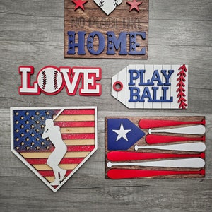 Laser Cut Baseball Tiered Tray Decor Set: Hand Painted Wood Signs