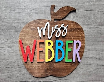 Personalized Teacher Apple Sign: Laser Cut Wood Desk Decor