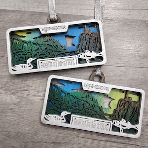 Hand Painted Minnesota Ornament: Custom State License Plate