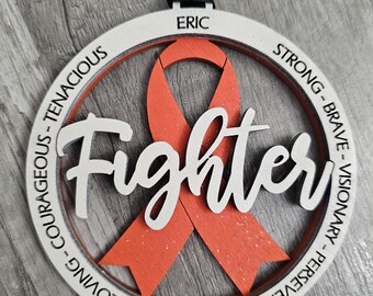 Leukemia/Kidney Cancer Fighter Wood Ornament, Orange Ribbon