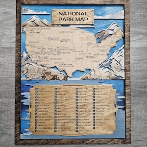 National Parks Travel Map: Layered Wood, Push Pin Style