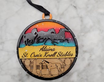 Personalized Horse Christmas Ornament: Laser Cut Wood Equestrian Gift