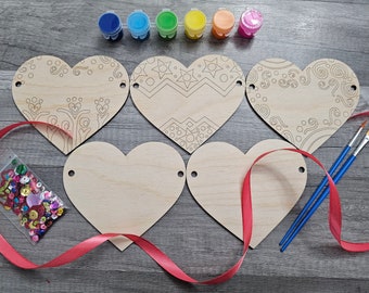 Personalized Valentine Craft Kit: Wood Hearts, Paint, Sequins