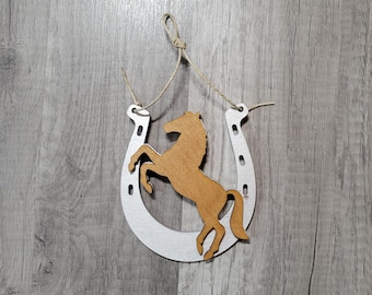 Personalized Horse Christmas Ornament: Laser Cut Wood Equestrian Gift