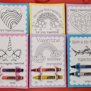 Unicorn Valentine's Day card,  rainbow valentine card, girl valentine cards, kids coloring valentine cards, classroom valentines