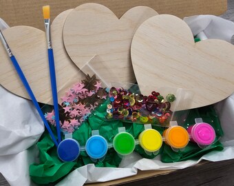 Personalized Valentine Craft Kit: Wood Hearts, Paint & Sequins