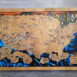 Wooden US National Park Travel Tracker Map: Painted Wood Sign