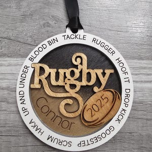 Personalized Laser Cut Rugby Ornament, Custom Team Gift