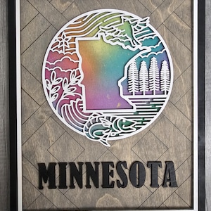 Layered Wood Minnesota Sign: Custom State Art, Personalized Decor