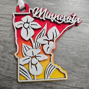 Custom Minnesota State Ornament: Laser Cut Wood, Hand Painted
