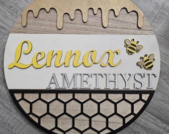 Custom Bumble Bee Nursery Name Sign: Layered Wood, Baby Girl Decor