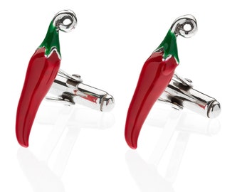Chili Pepper Cufflinks in Sterling Silver and Enamel