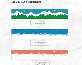 Washi tape samples | 1m |  Mountain,Papillon,Sourire,Soda,Rabbit  | mt mina perhonen| for scrapbooking, décoration de journal