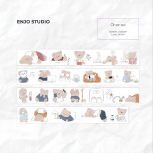 Washi Tape Muster 1m Washi, PET Enjo Studio Bärentäglich Dekoratives Klebeband für Scrapbooking, Dekoration de Karte Bild 4