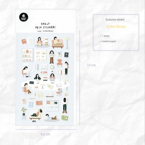 Stickers Suatelier | Dans la bibliothèque, campus | 1 feuille | pour Scrapbooking, agenda, décoration de cartes | Autocollant coréen