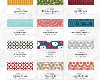 Echantillons de ruban washi - France | 100 cm | Motif traditionnel japonais | mt déco | pour le scrapbooking, la décoration de journal, le journal indésirable, le bricolage