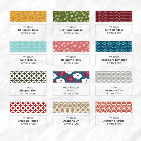 Echantillons de ruban washi - France | 100 cm | Motif traditionnel japonais | mt déco | pour le scrapbooking, la décoration de journal, le journal indésirable, le bricolage