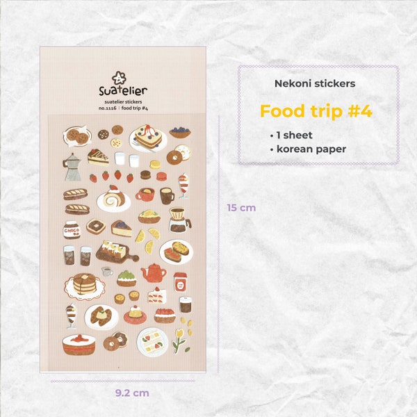 Suatelier Stickers | Food trip #1, #2, #3, #4, #5 | 1 sheet | pour Scrapbooking, Journal Planner, Card Decoration | Autocollant Coréen