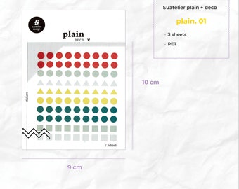 Suatelier Plain Stickers / 01, 02, 03 / para Scrapbooking, Journal Planner, Decoración de tarjetas / Autocollant Coréen, Autocollant minimalista