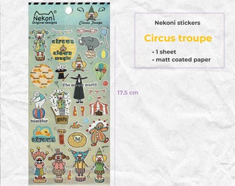 Nekoni Stickers / Circus Troupe, Circus / Magic / para Scrapbooking, Journal Planner, Card Decoration / Autocollant MignonRetro sticker