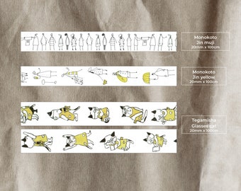 Masking tape samples | 1m | Jin Muji, Jin Yellow, Glasses Cat | Monokoto, Tegamisha | pour scrapbooking