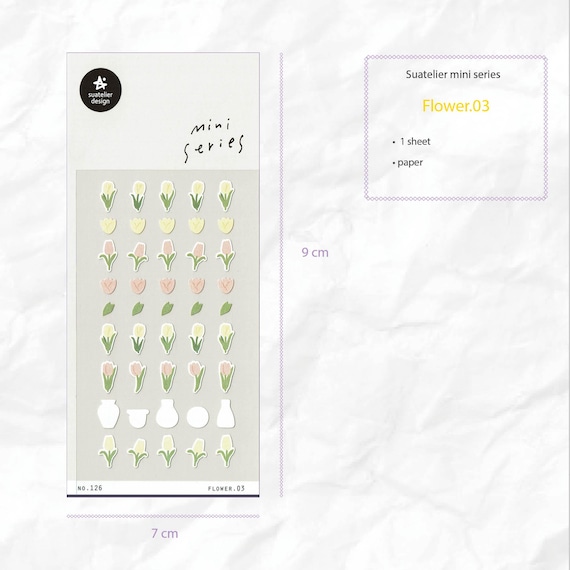 Suatelier Stickers | Mini Series | Cerisier, Tulipe, Tournesol | for Scrapbooking, Journal Planner, Card Decoration | Autocollant Coréen
