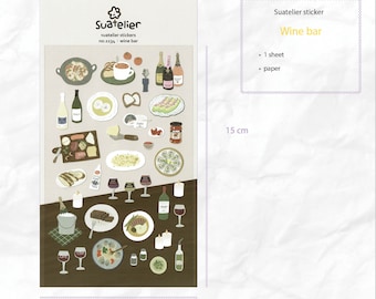 Suatelier Stickers | Wine Bar | 1 sheet | pour Scrapbooking, Journal Planner, Card Decoration | Autocollant Coréen