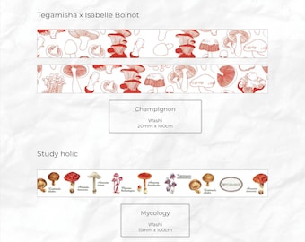 Samples washitape | 1 m | Champignons, mycologie | Tegamisha x Isabelle Boinot, Study Holic | Decoratietape voor scrapbooking