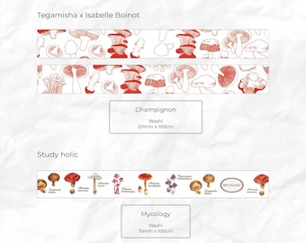 Washi tape samples | 1m | Champignons, Mycology | Tegamisha x Isabelle Boinot, Study Holic | Decorative tape for scrapbooking