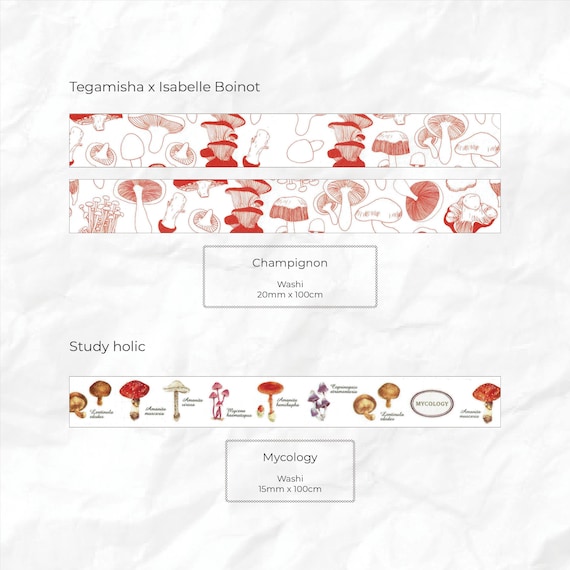 Washi Tape Samples 1m Champignons, Mycology Tegamisha X Isabelle Boinot,  Study Holic Decorative Tape for Scrapbooking 