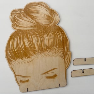Carte de présentation pour cache-oreilles, découpée au laser, en bois, modèle de présentation pour chignon désordonné