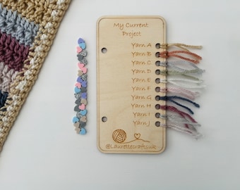 Engraved Birch Wood Yarn Shade Card: Crochet Knitting Organizer