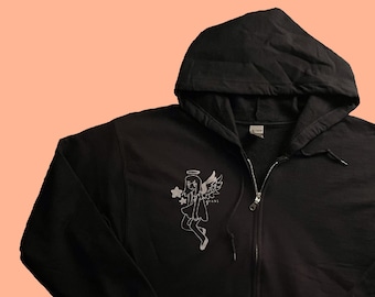 angel girl - zip up hooodie - black and tan