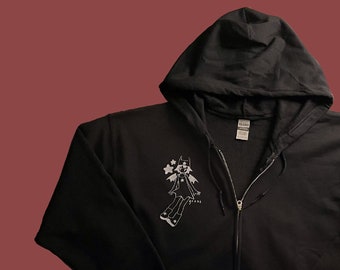devil girl - zip up hoodie - black and tan