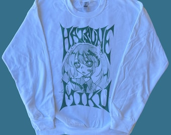 hatsune miku (white w/ teal) - sweatshirt