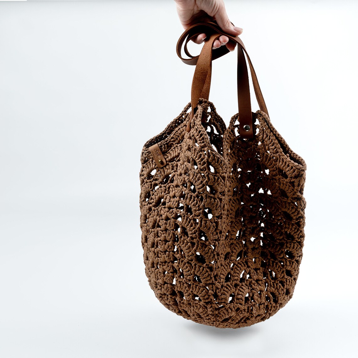 CROCHET TOTE BAG 23 IN NATURAL WOVEN RAFFIA
