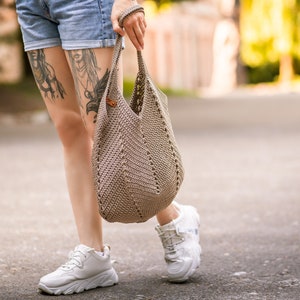 City Shopper Tasche häkeln Stilvolle beige Einkaufstasche