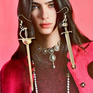Gothic Silver Sword Drop Earrings