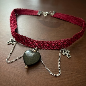 Tiered heart pendant gothic choker