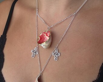 Halsband med hänge i abalone-snäckskal i vintagestil, flera nivåer