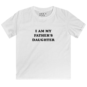 Fathers Daughter Meme Crop Top Baby Tee 90s Y2K Retro Style Inspired Graphic Tee Fun Short Cropped Length Iconic Aesthetic Trending T Shirt