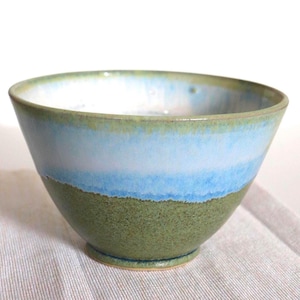 Rama bowl in light blue and light green. Versatile, stoneware ceramic, handmade in the ceramics studio.
