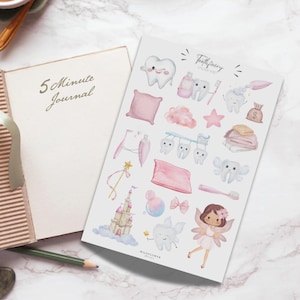 Handgemaakt stickervel Toothfairy | Dagboekstickers, plakboekdecoratie, plannerstickers