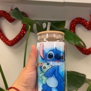 Stitch Clear glass can, Custom clear glass can, Stitch glass can