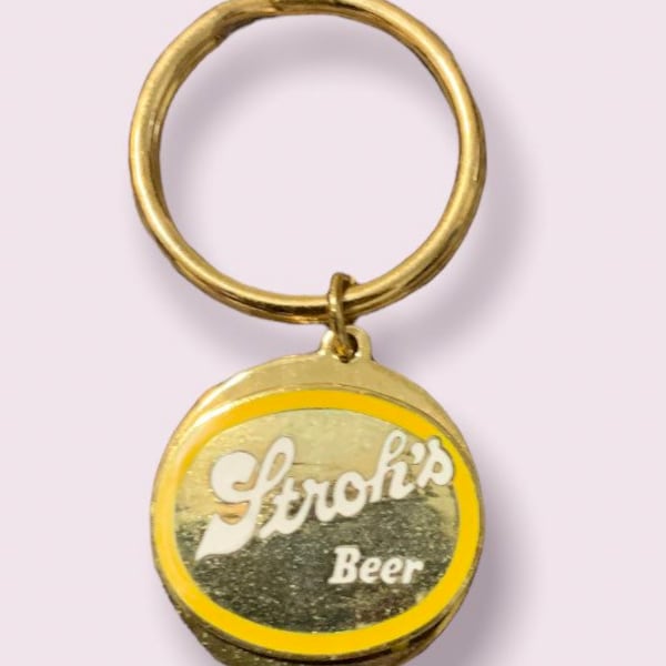 Rare Handmade Vintage Gold Plated Stroh’s Beer Logo Collectible Breweriana Sign Advertisement Souvenir Key Chain