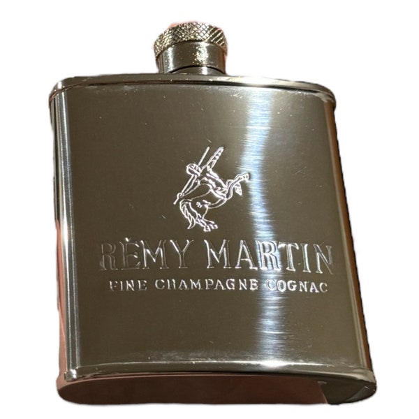 Vintage Remy Martin “Fine Champagne” Cognac Decanter 4” Tall Flask P078 VO2 Stainless Steel with Original Velvet / Felt Pouch and Info Card