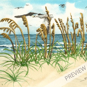 8 x 10 Seagulls and Sea Oats Watercolor Print