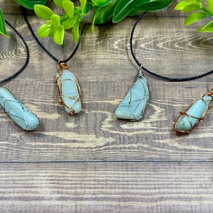 Ocean Picture Stone Wire Wrap Pendants, Aqua Blue Crystal , Ocean Energy Jewelry
